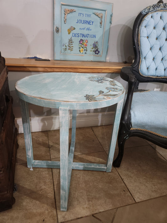 Blue Table with White Dahlias