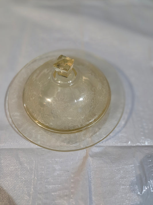 1930s Hazel Atlas Yellow FLORENTINE No 2 Poppy Depression Glass Rare butter dish