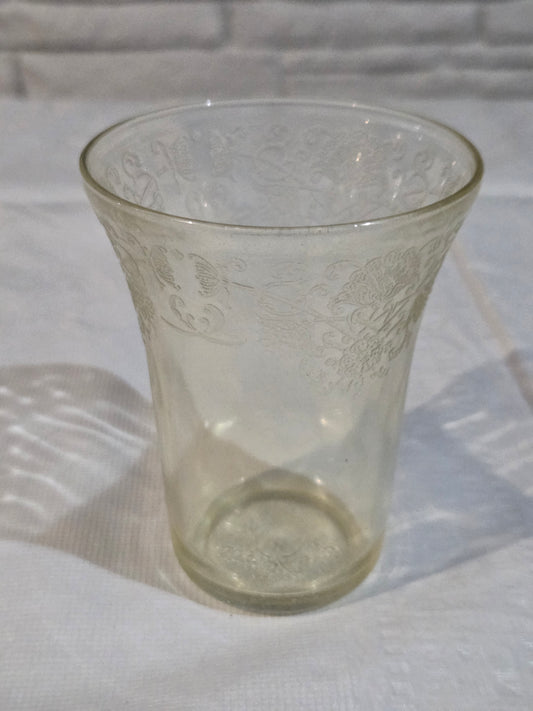 1930s Hazel Atlas Yellow FLORENTINE No 2 Poppy Depression Glass  4" 9 oz. Water Tumbler Flat